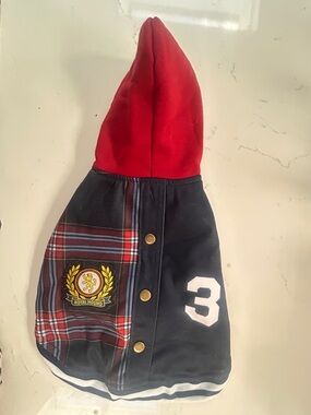 Top Paw Red and Navy Plaid Hooded Dog Jacket